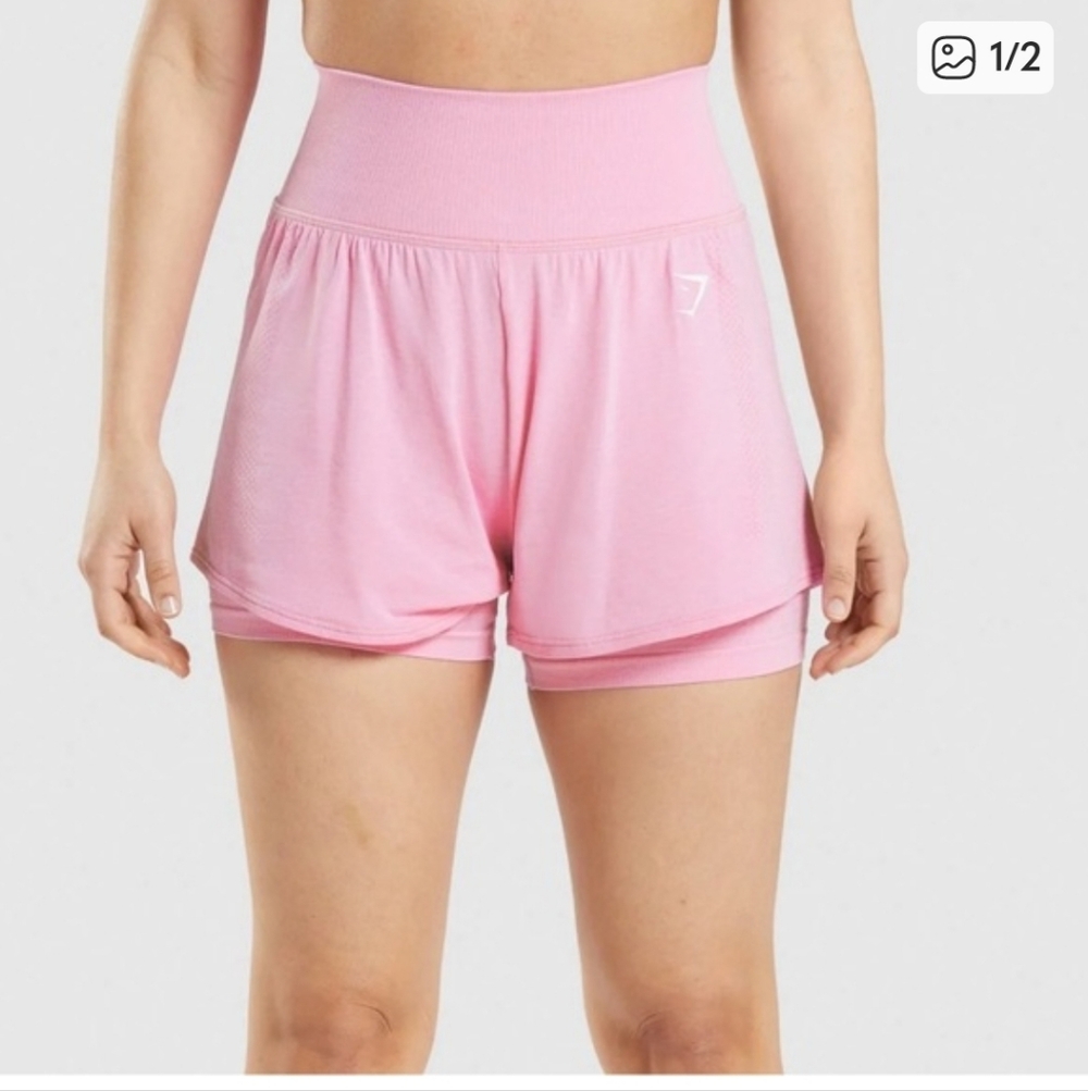 Gymshark Pink High-Waist Double-Layer Athletic Shorts